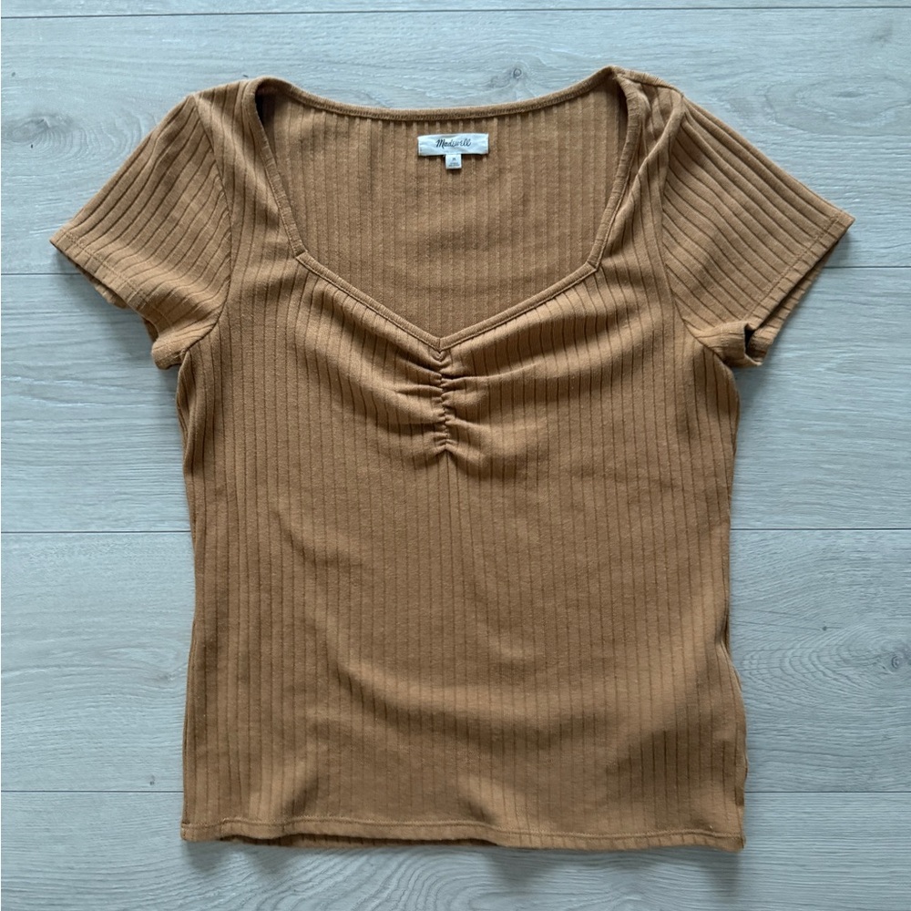Madewell Ribbed V-Neck Tan Top - size small